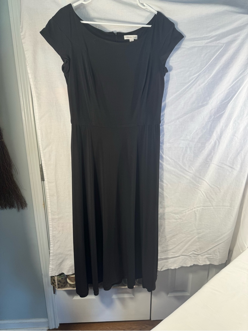 Coldwater Creek Black Cap Sleeve Dress Fit & Flare LBD Size 14 Business Date